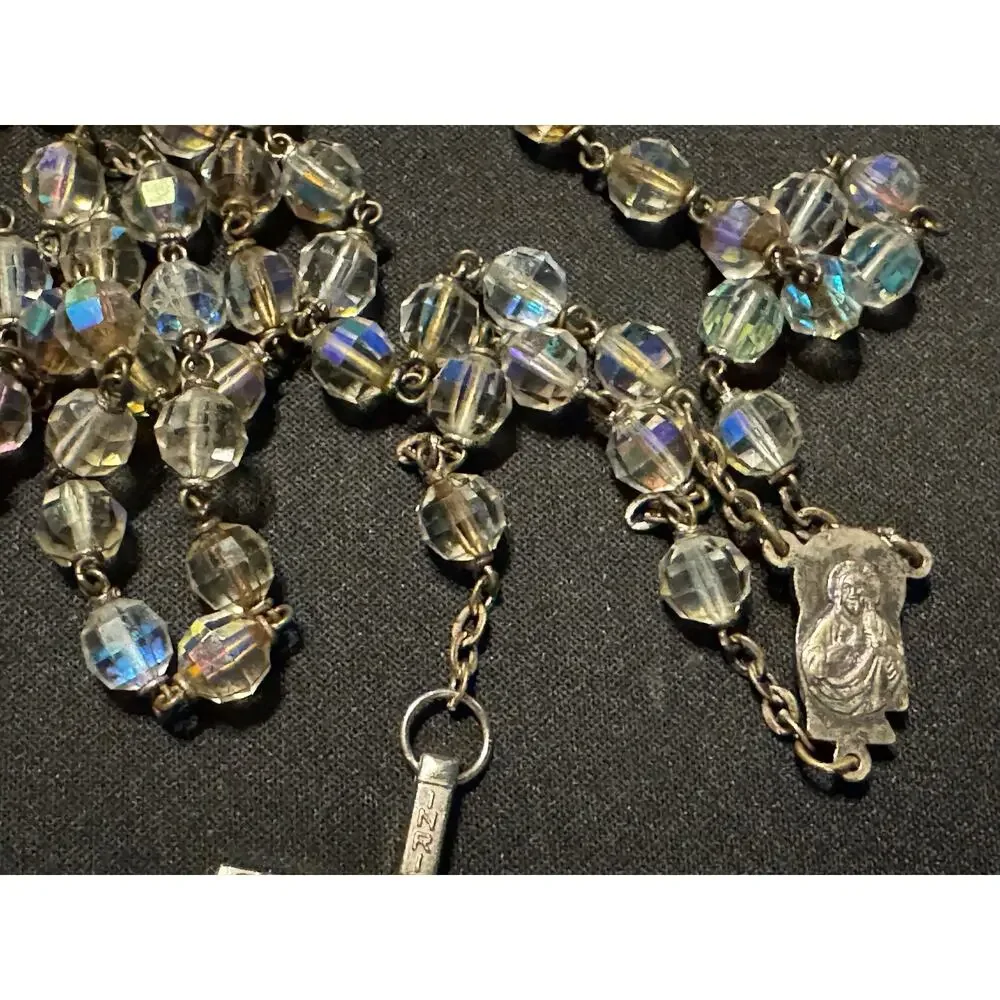 44in Vintage A/B Glass Beads Rosary Signed Italy